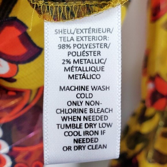 Loft Womens Bell Sleeve Yellow Red Floral Print Ruffle Chiffon Top Size M - Picture 8 of 9